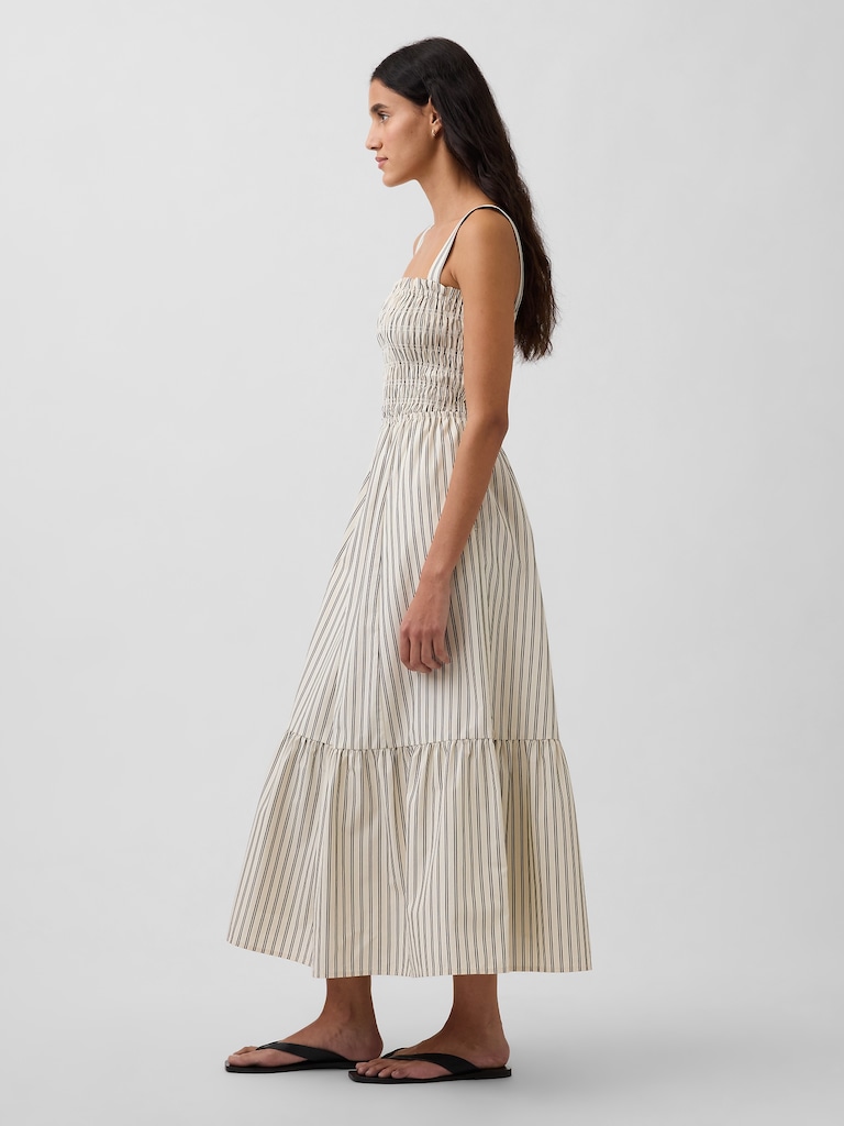 Poplin Smocked Bodice Maxi Dress