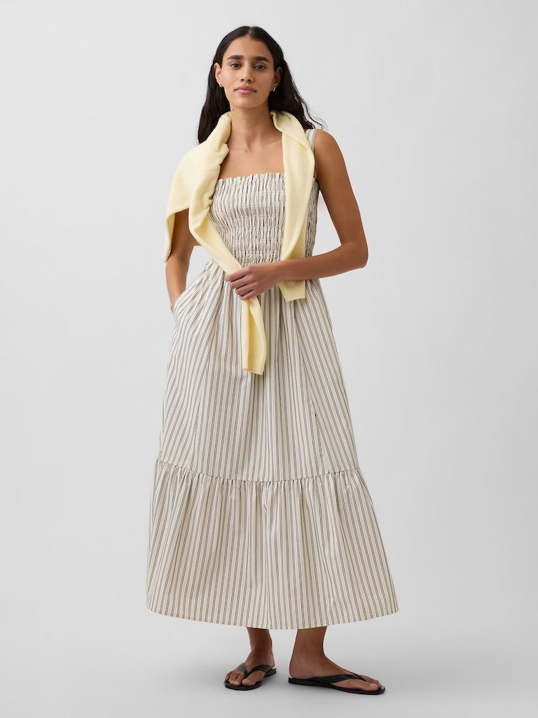 Poplin Smocked Bodice Maxi Dress