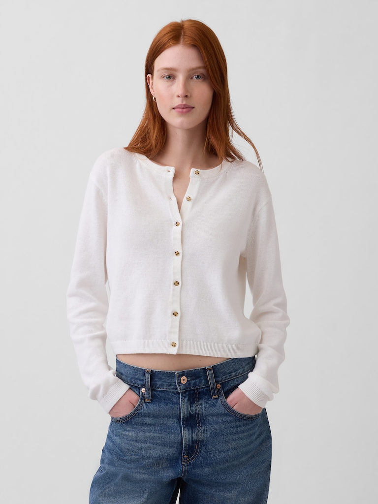 100% Cotton Relaxed Crop Cardigan Sweater