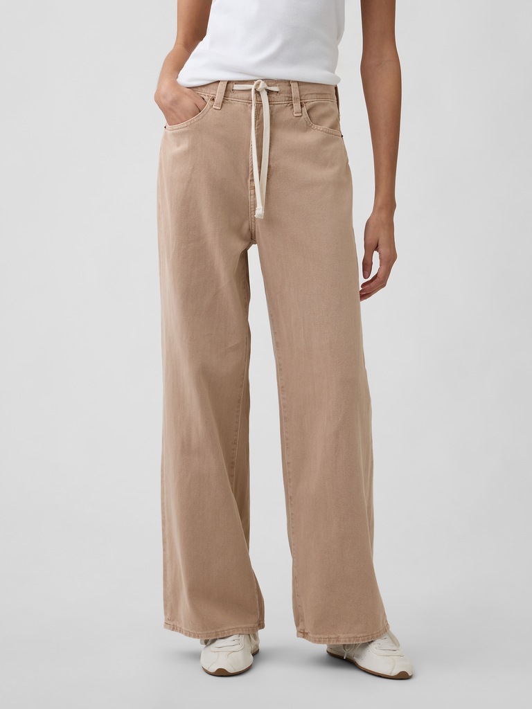 High Rise Drawstring Wide-Leg Jeans