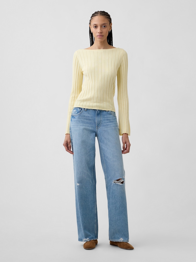 Wide-Rib Boatneck Sweater