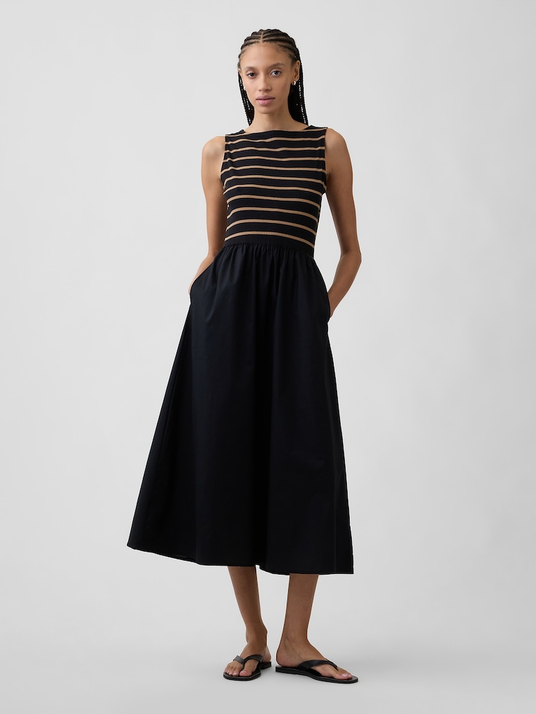 Sleeveless Boatneck Midi Dress
