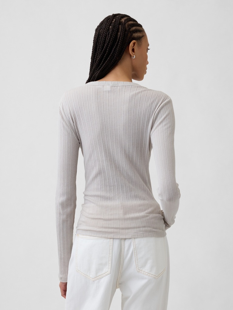 Ribbed Pointelle Crewneck T-Shirt