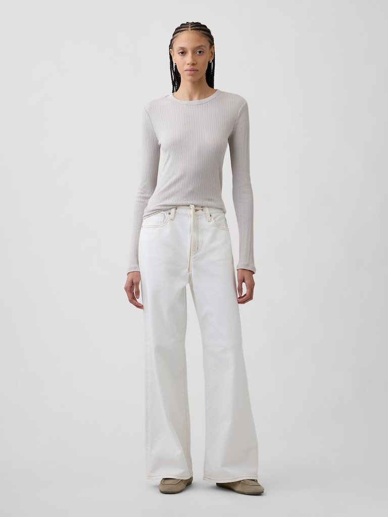 Ribbed Pointelle Crewneck T-Shirt