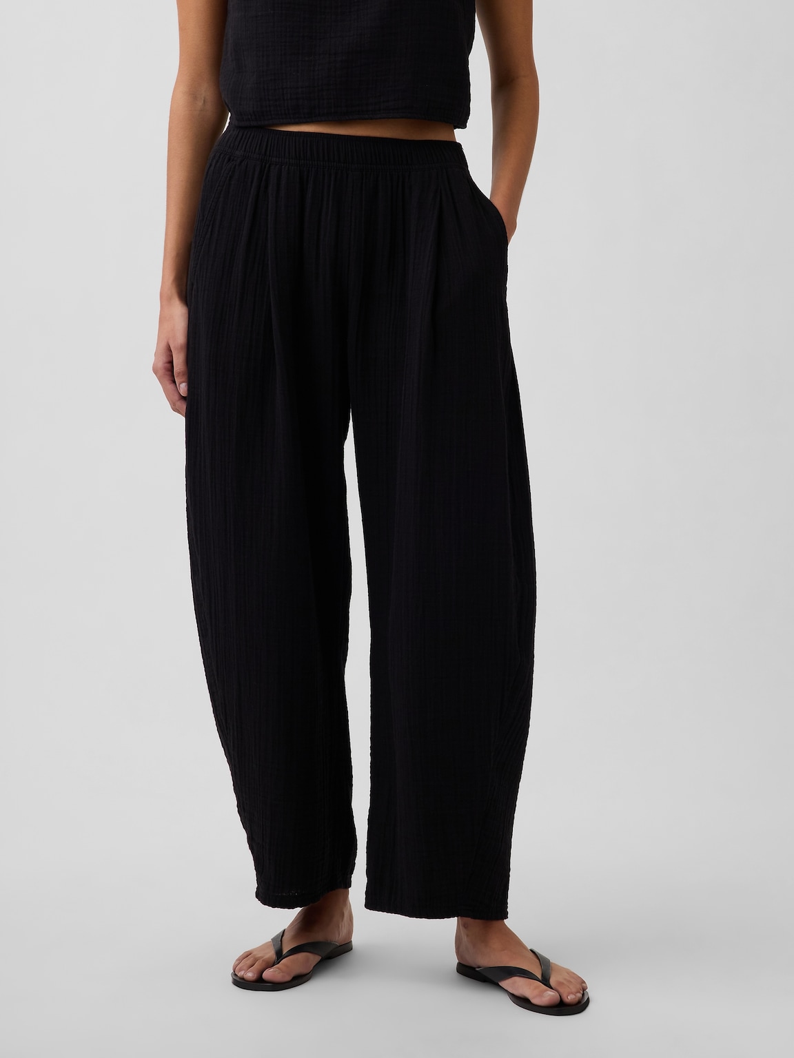 Cotton Gauze Easy Barrel Pants