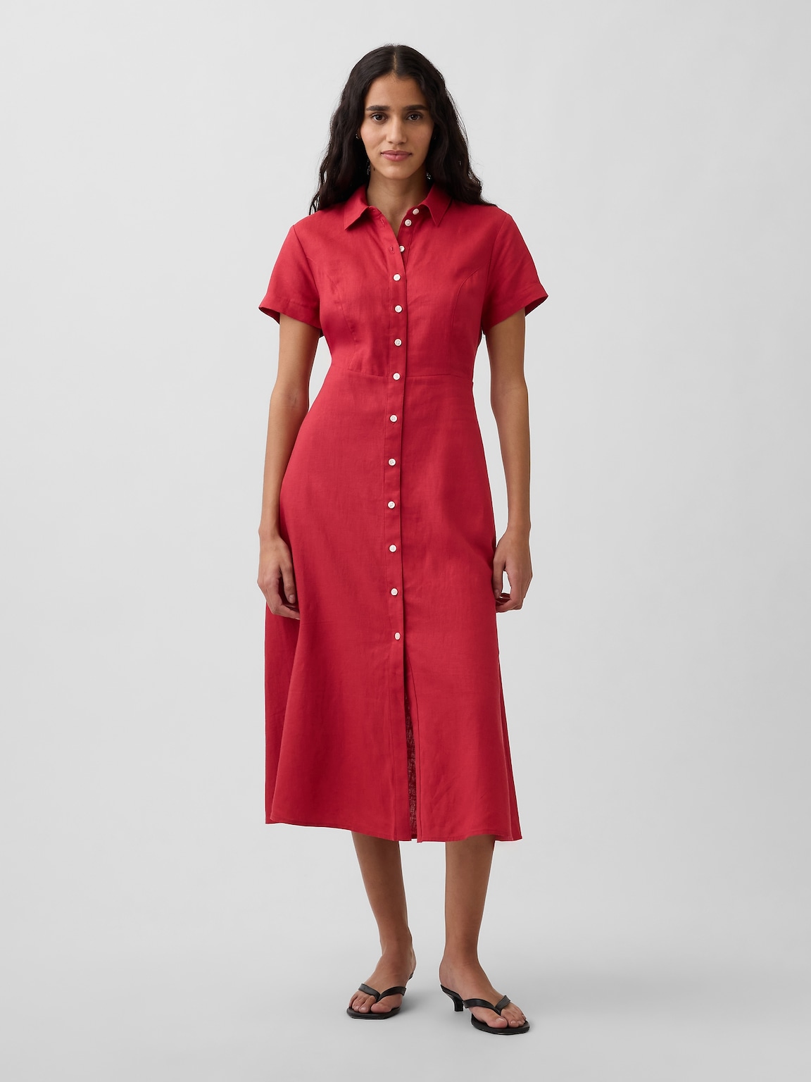 Linen-Blend Midi Shirtdress