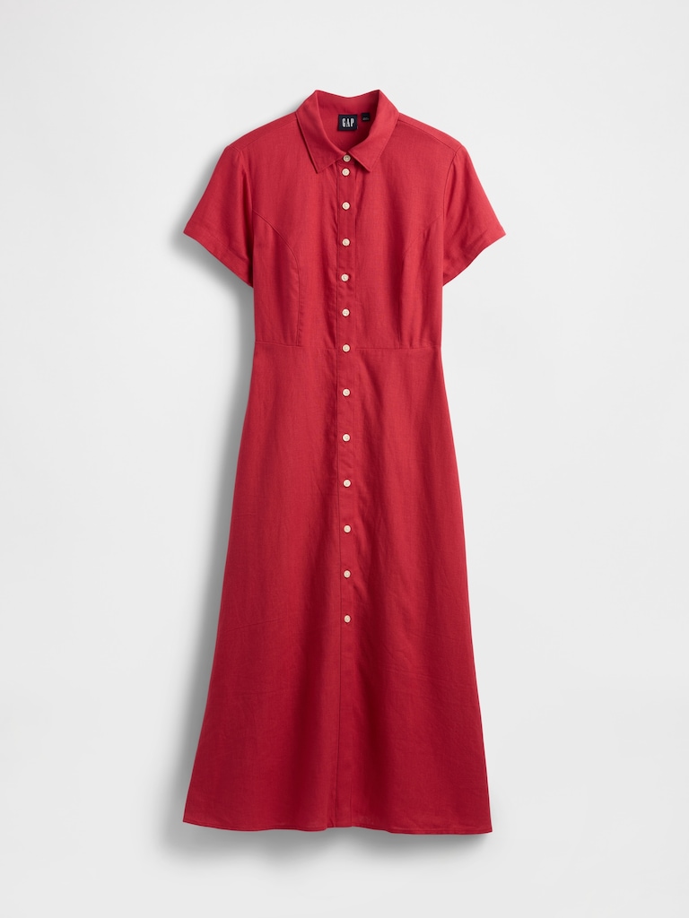 Linen-Blend Midi Shirtdress