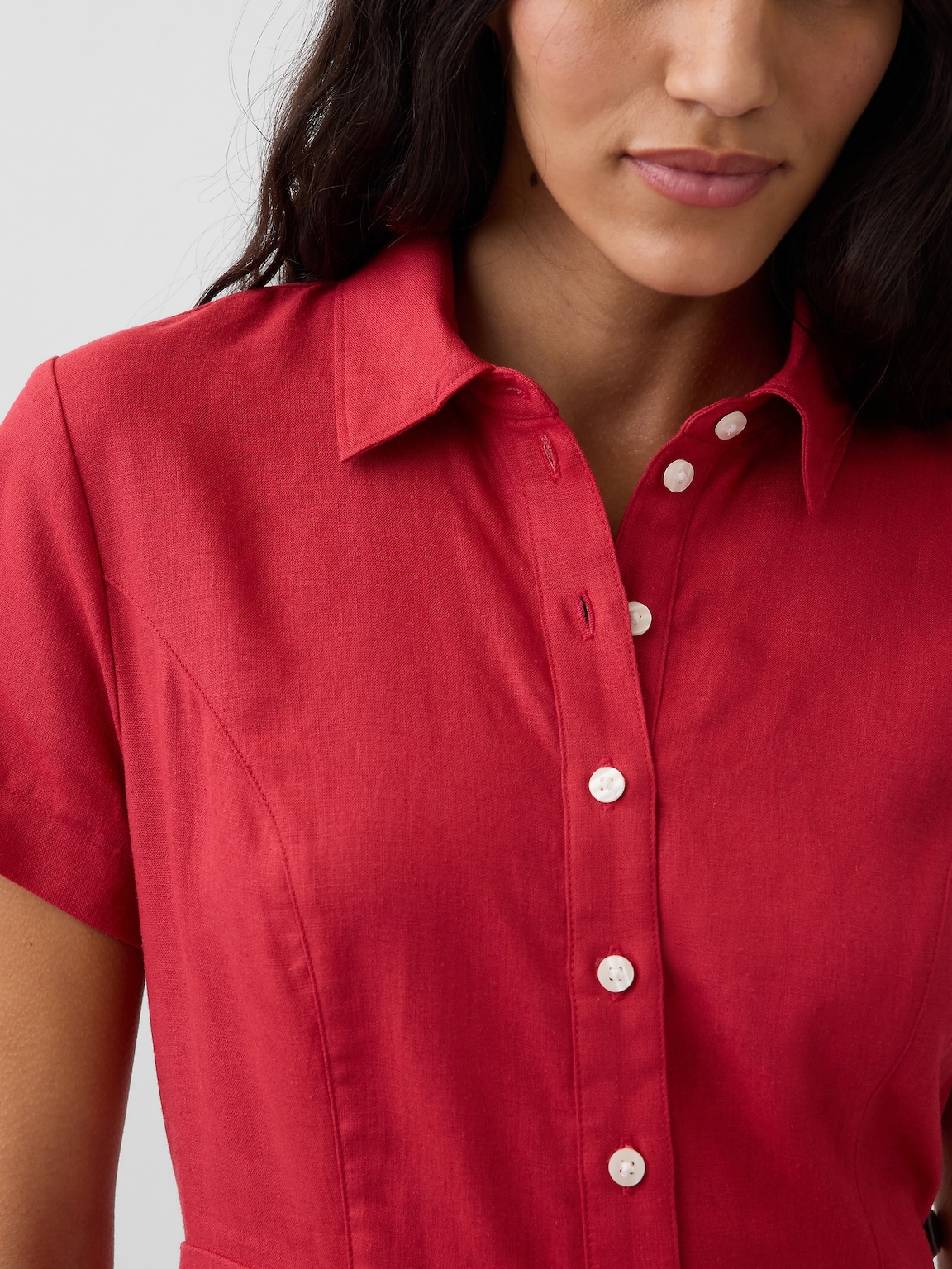 Linen-Blend Midi Shirtdress