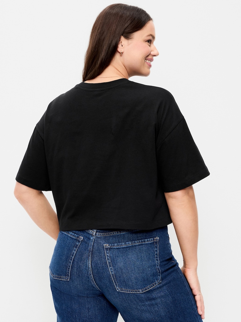 Vintage Crew-Neck Oversized Crop T-Shirt