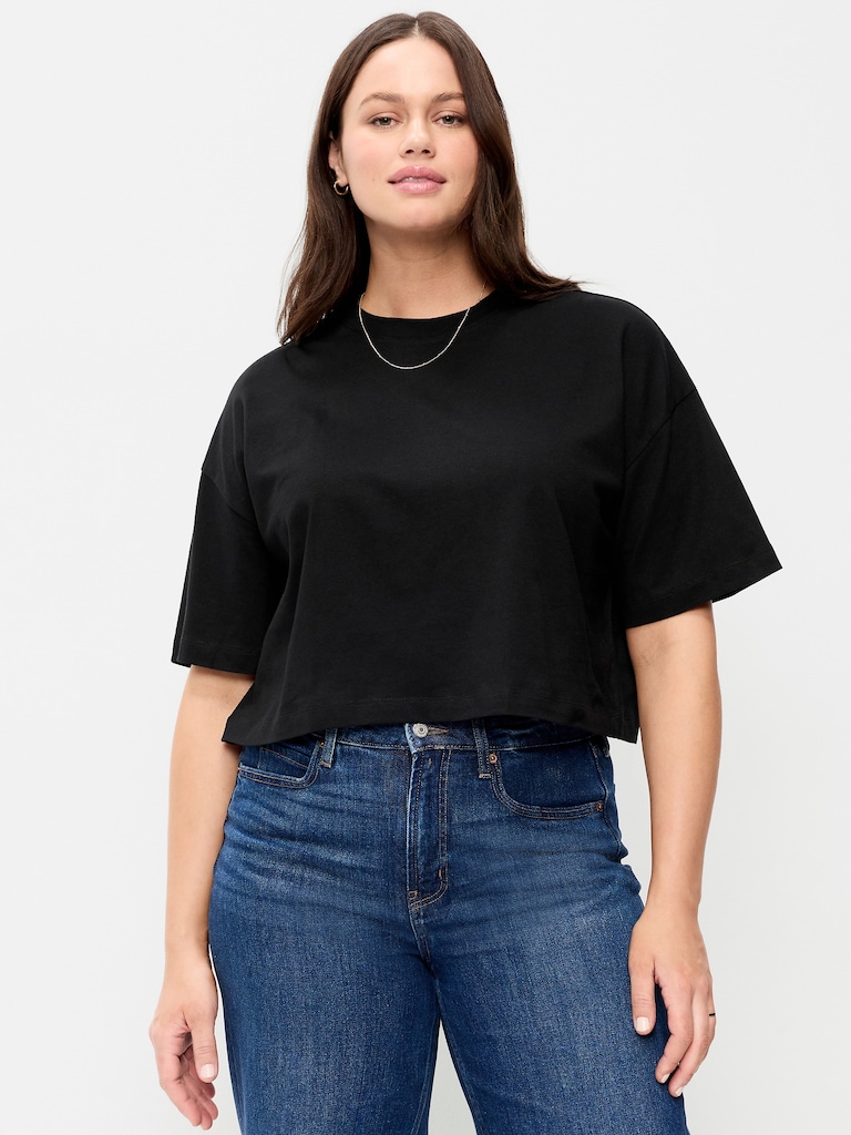 Vintage Crew-Neck Oversized Crop T-Shirt