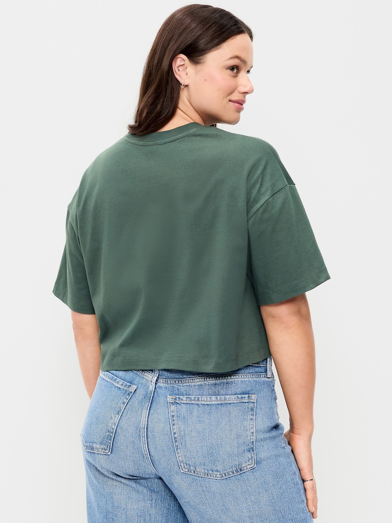 Vintage Crew-Neck Oversized Crop T-Shirt