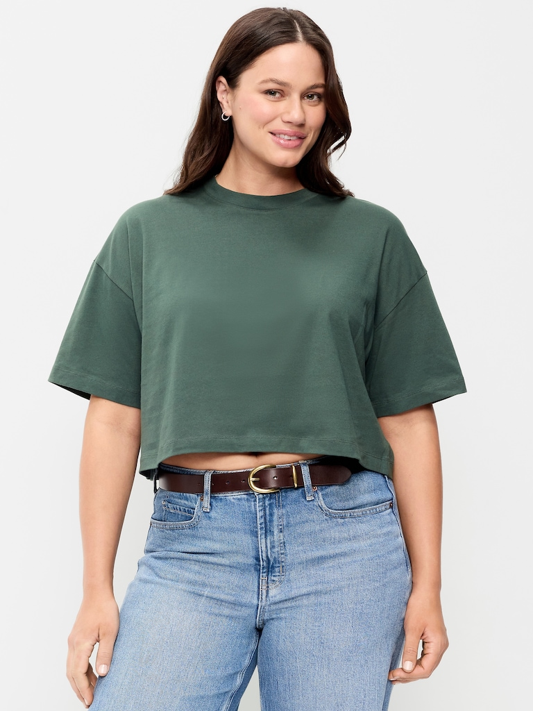 Vintage Crew-Neck Oversized Crop T-Shirt