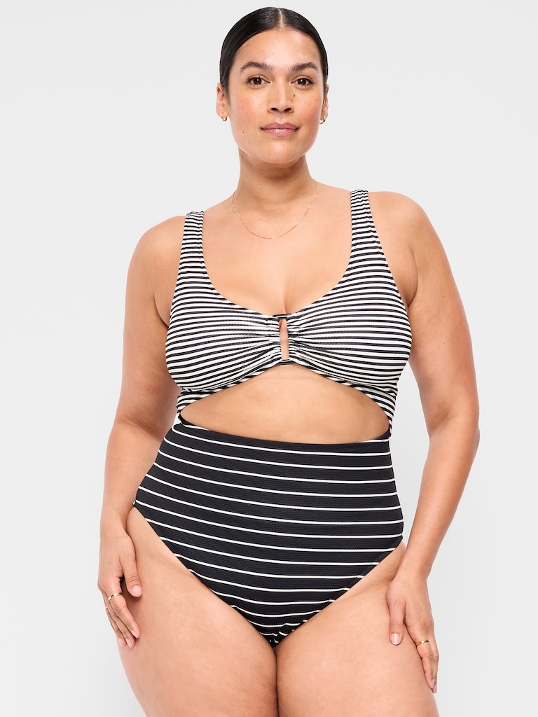 Textured One-Piece Cut-Out Swimsuit