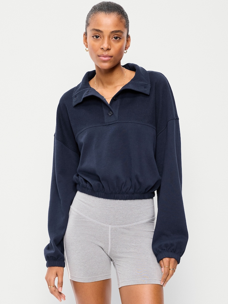 Button-Up Funnel-Neck Sweatshirt