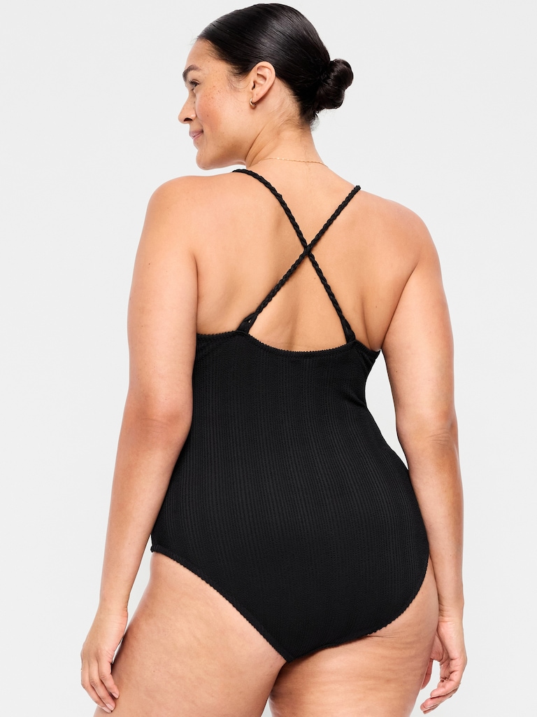 Ribbed Braided-Strap One-Piece Swimsuit