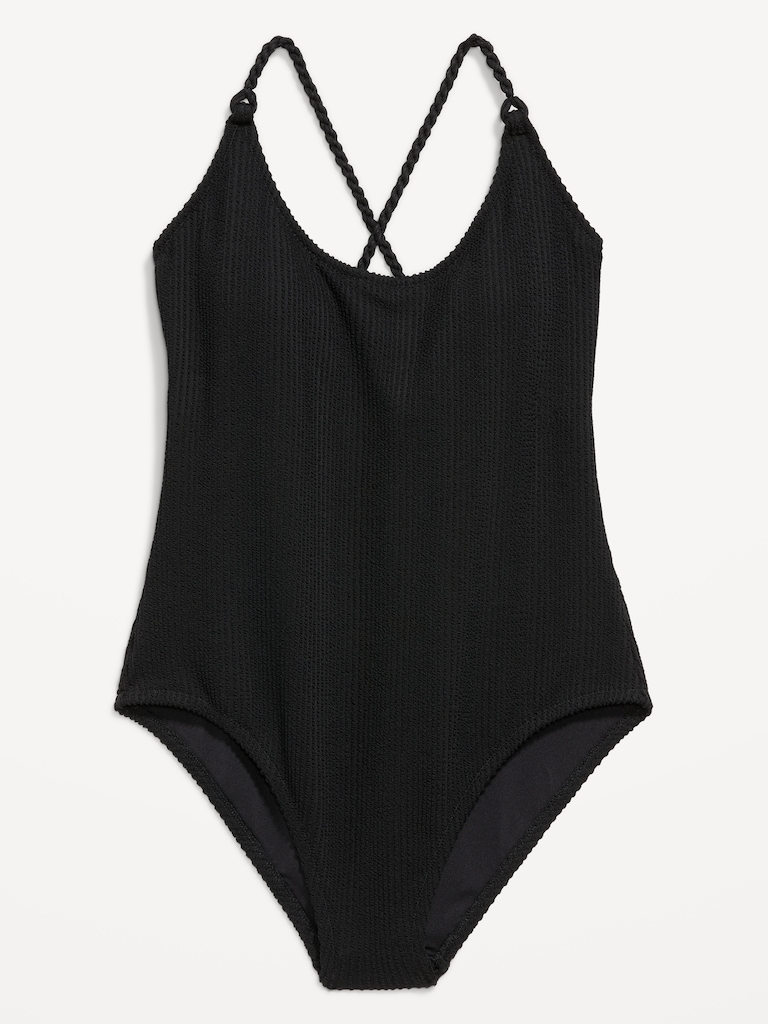 Ribbed Braided-Strap One-Piece Swimsuit