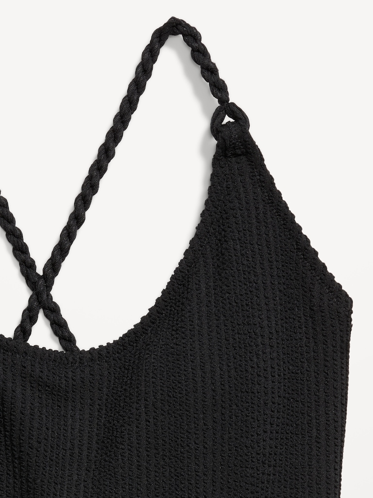Ribbed Braided-Strap One-Piece Swimsuit