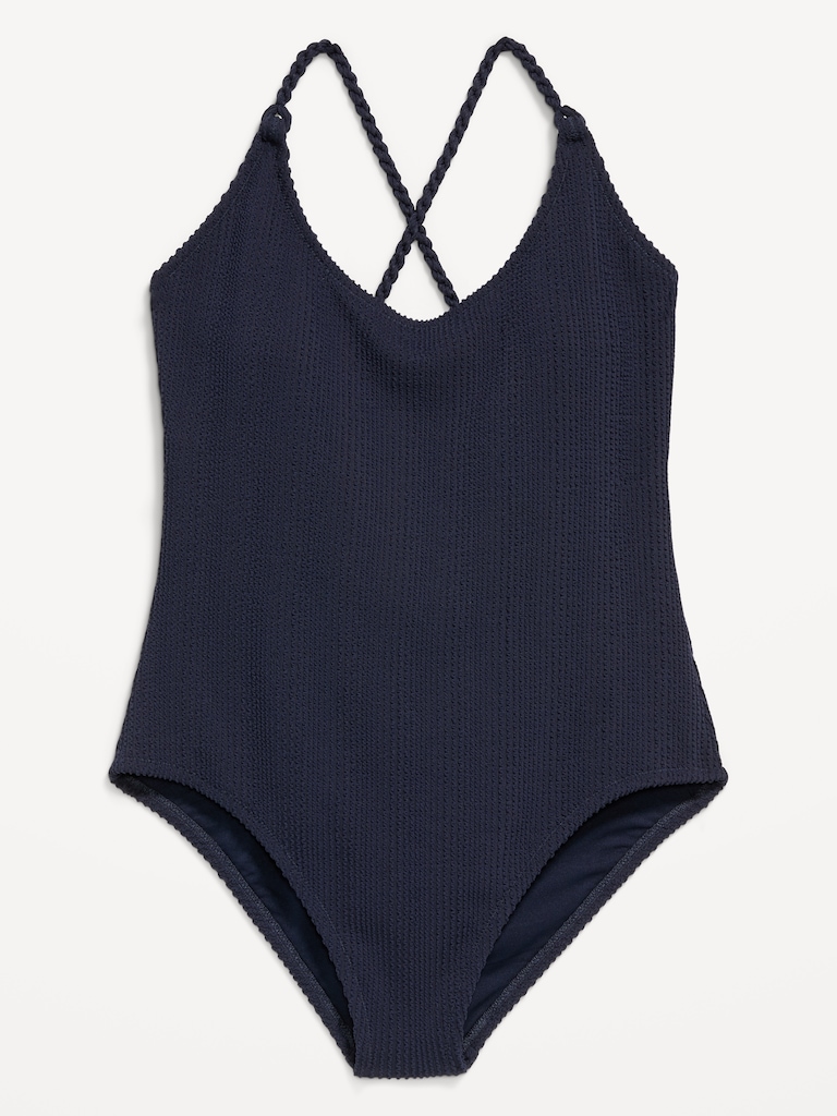 Ribbed Braided-Strap One-Piece Swimsuit