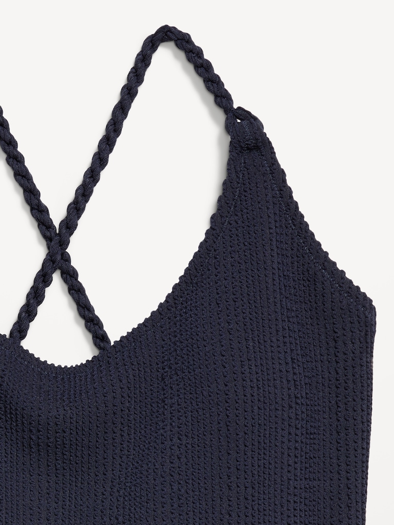 Ribbed Braided-Strap One-Piece Swimsuit