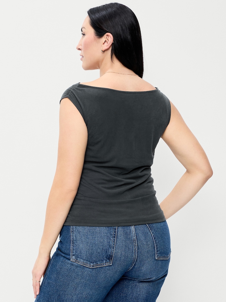 Slit-Neck Ruched Top