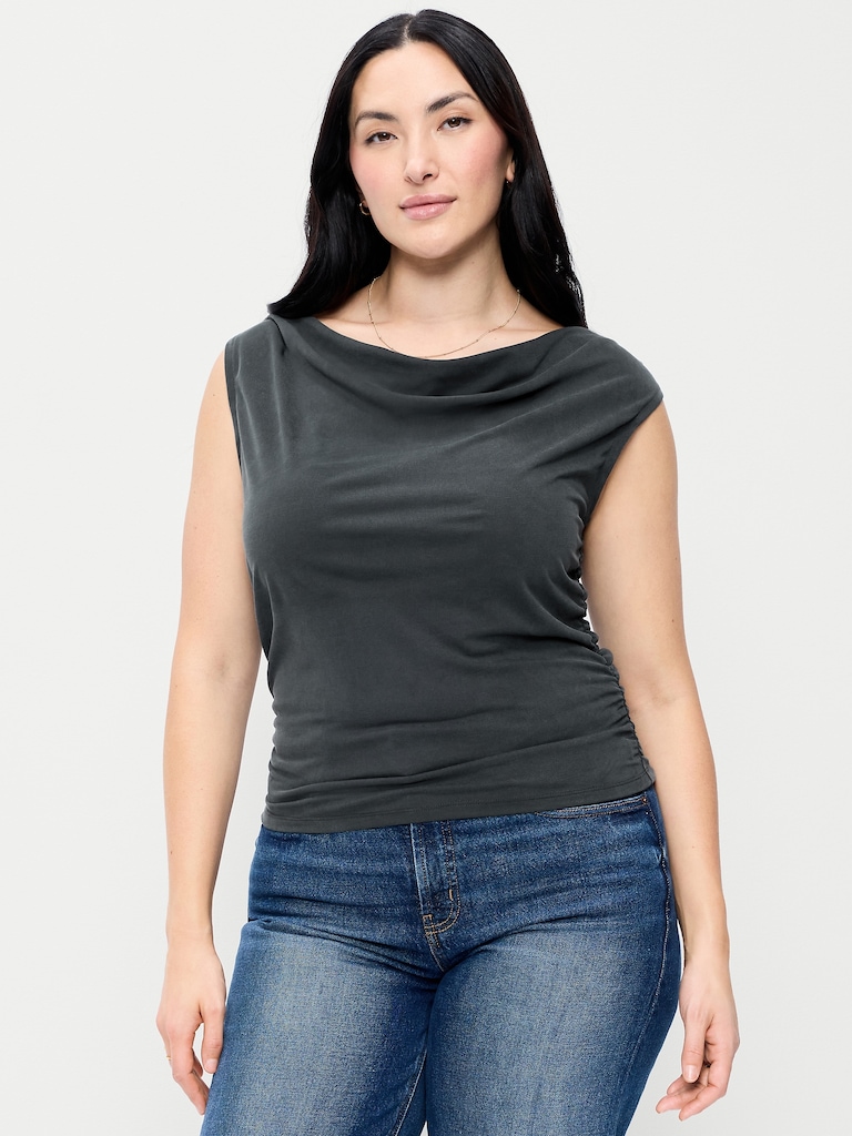 Slit-Neck Ruched Top