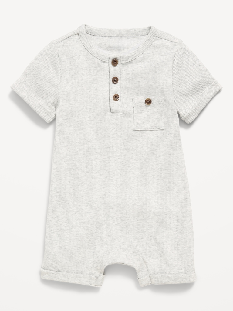 Short-Sleeve Ribbed Henley One-Piece Romper for Baby
