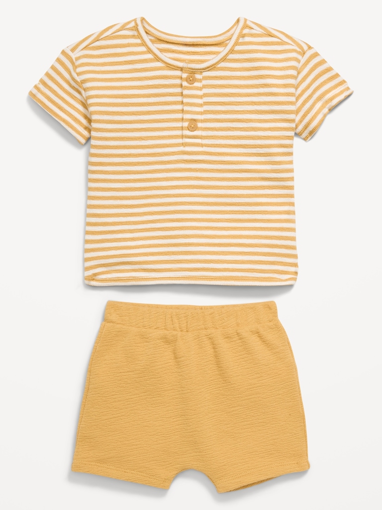 Jacquard-Knit Henley Shirt and Shorts Set for Baby