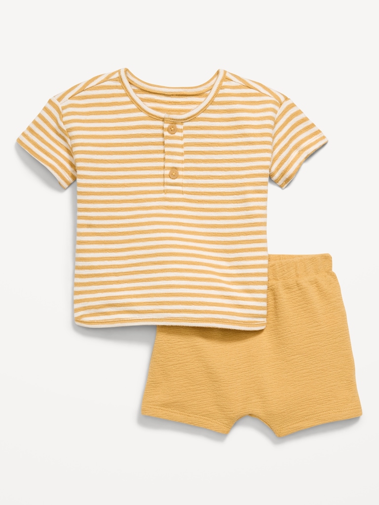 Jacquard-Knit Henley Shirt and Shorts Set for Baby