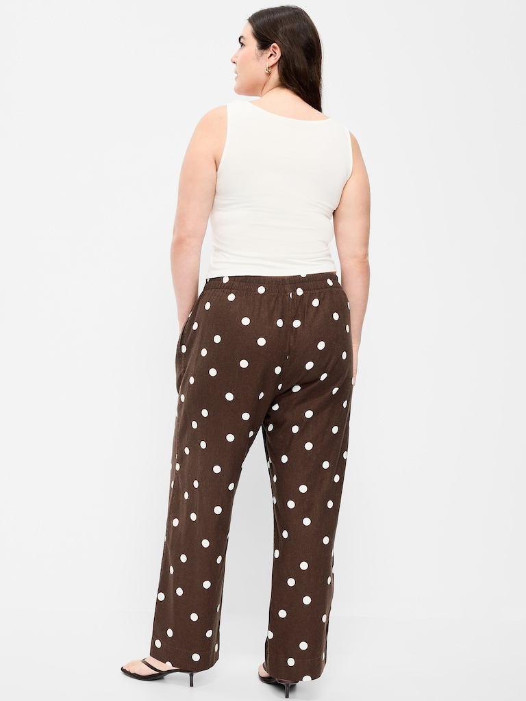 High-Waisted Linen-Blend Straight Ankle Pants