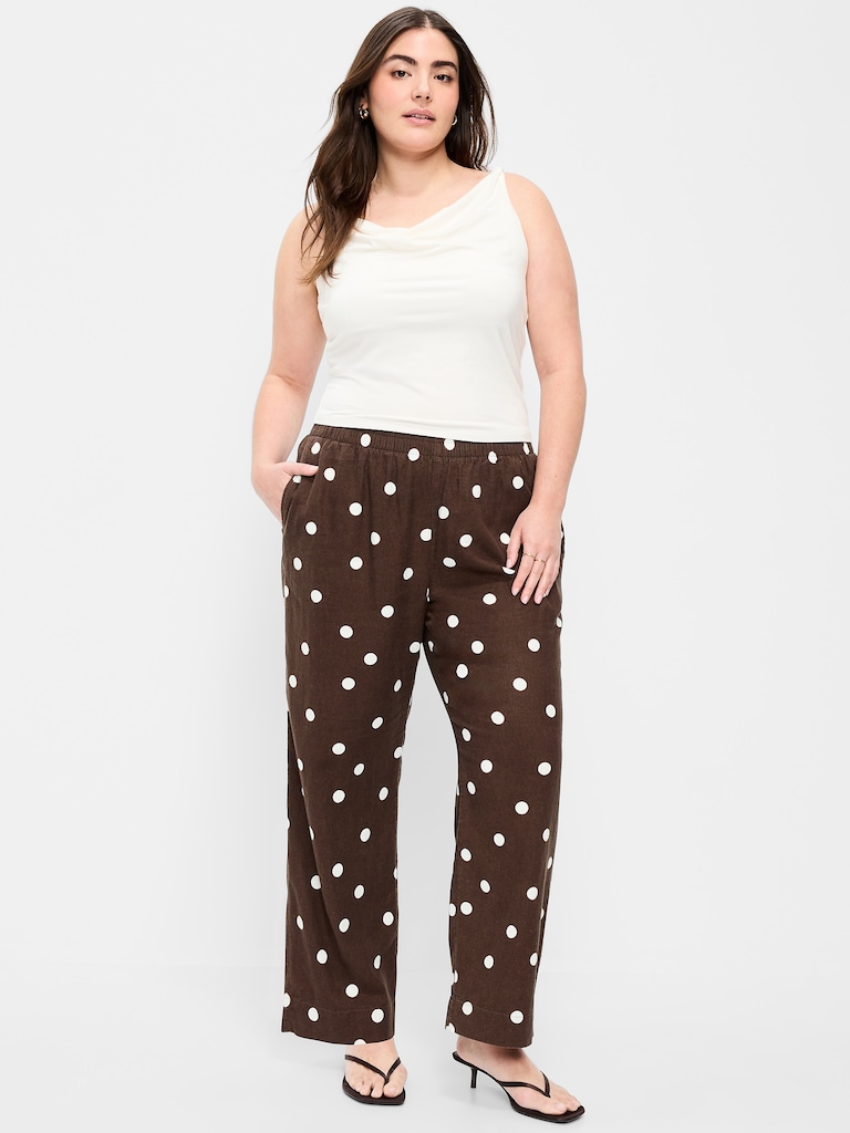 High-Waisted Linen-Blend Straight Ankle Pants