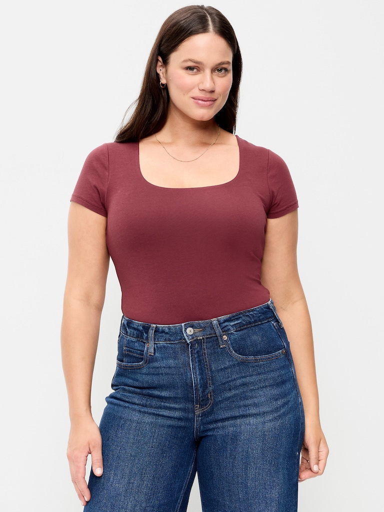Hug Double-Layer Scoop-Neck Top