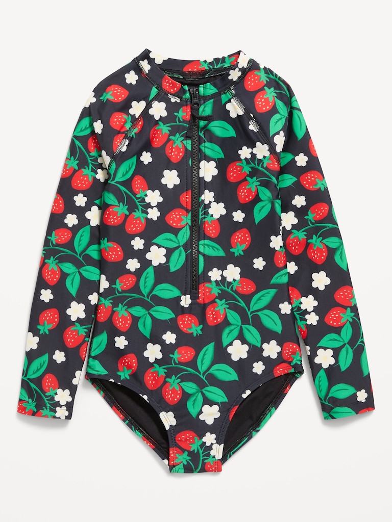 Long-Sleeve Rashguard Swim One-Piece for Girls