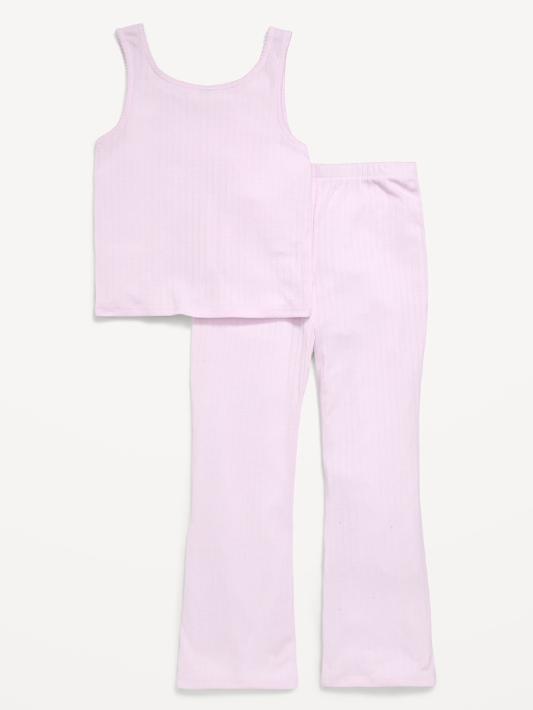 Ribbed Pajama Tank Top and Flare Pants Set for Girls