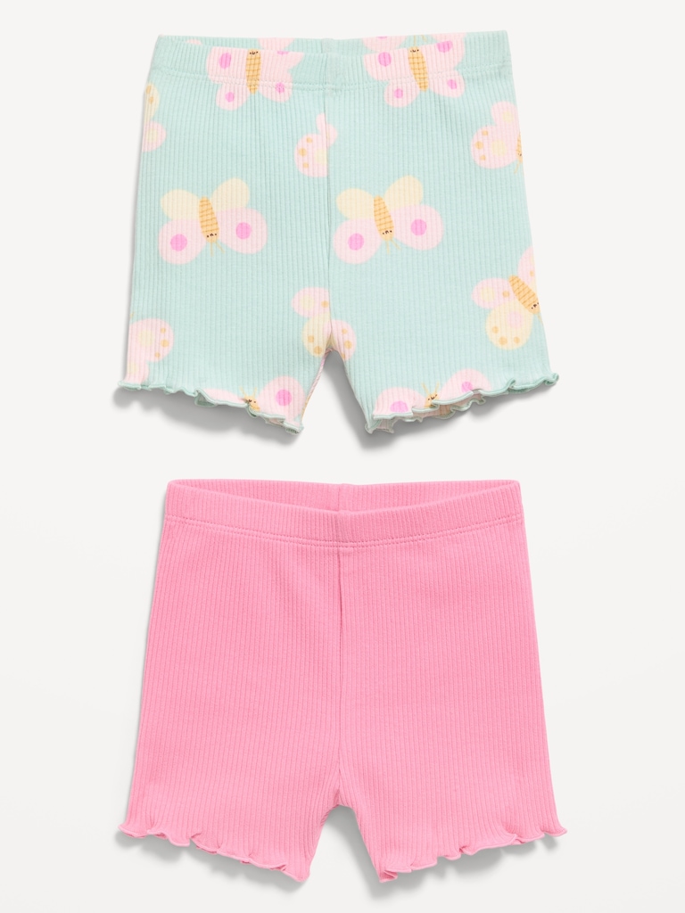 Ribbed Lettuce-Edge Biker Shorts 2-Pack for Baby