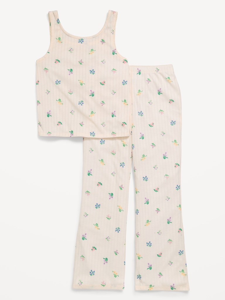 Printed Ribbed Pajama Tank Top and Flare Pants Set for Girls