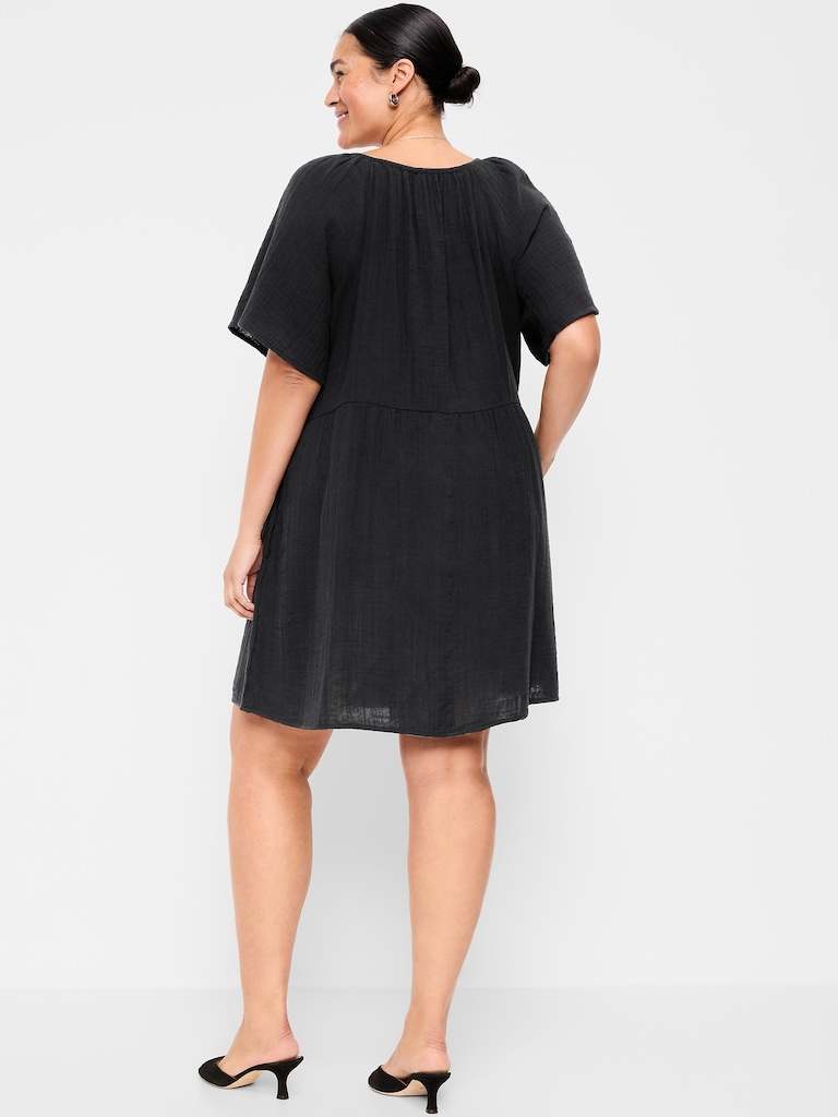 Crinkle Gauze Flutter-Sleeve Mini Swing Dress