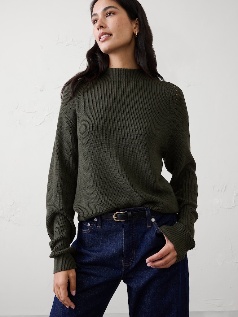 Pointelle Ribbed Pullover Sweater