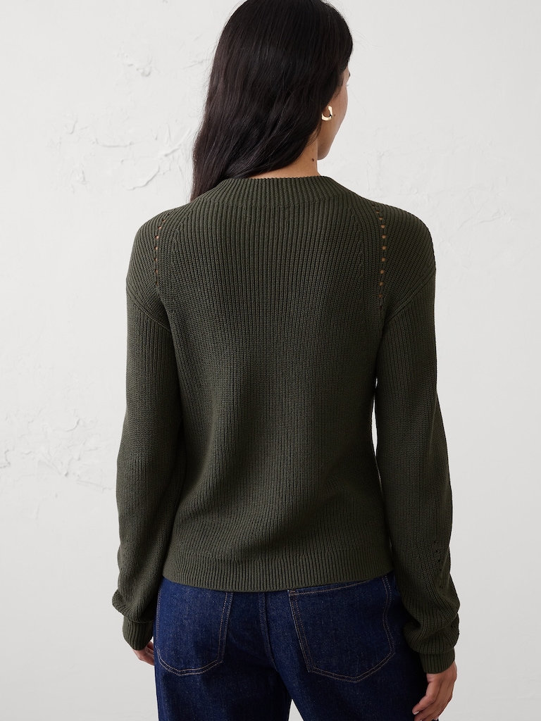 Pointelle Ribbed Pullover Sweater