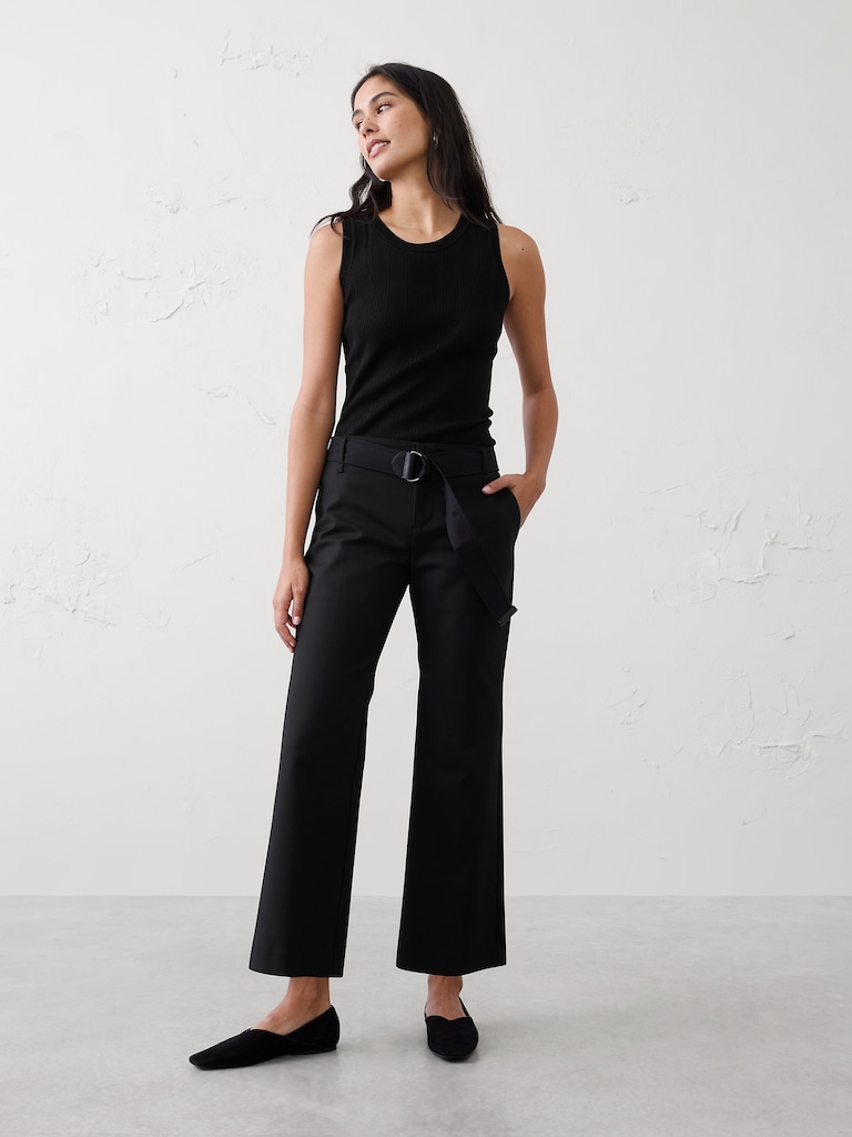 Kick-Flare Mid-Rise Sateen Ankle Pant