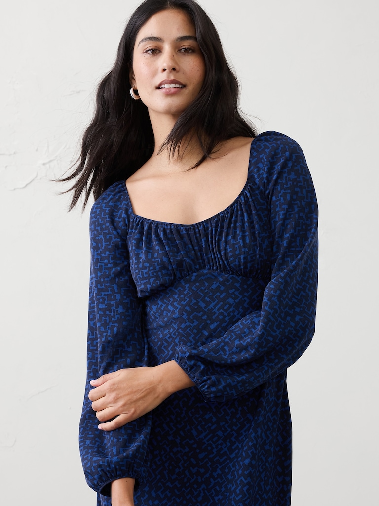 Shirred Bodice Midi Dress