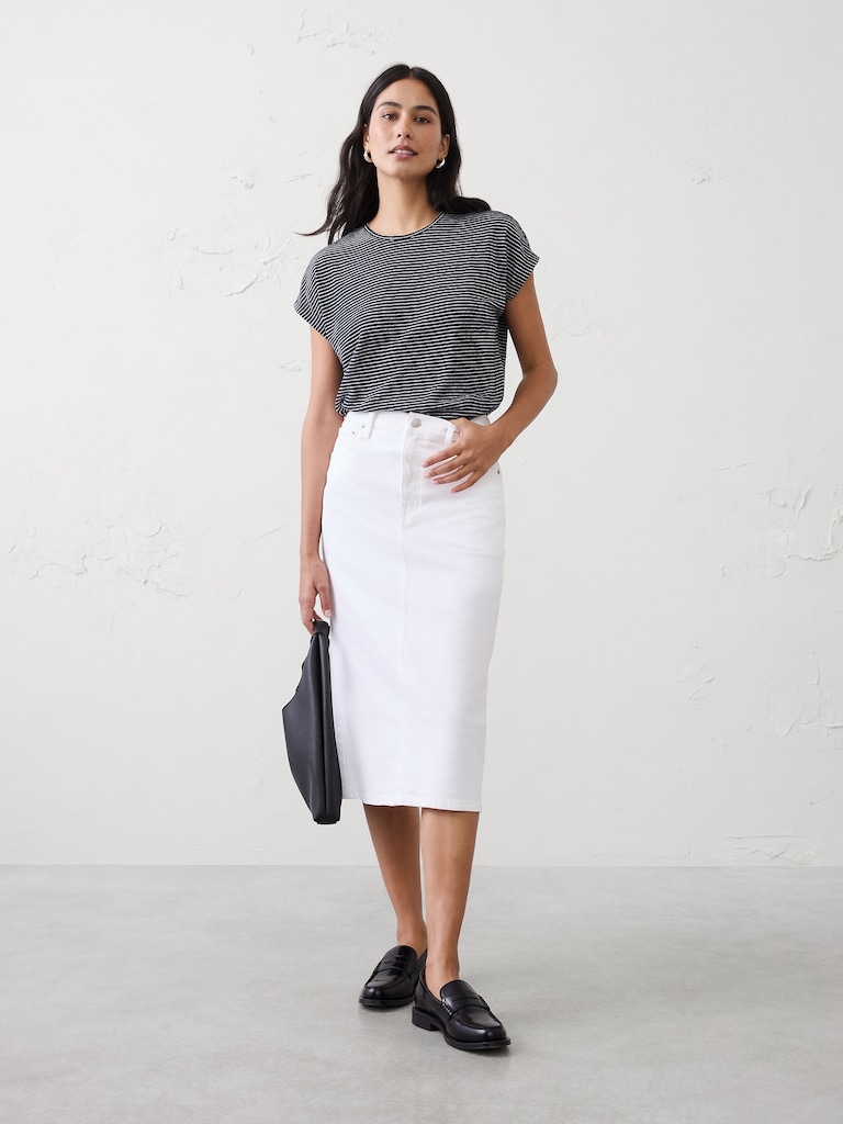 Linen-Blend Cap-Sleeve T-Shirt