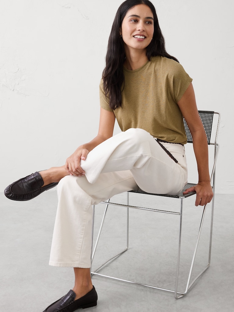 Linen-Blend Cap-Sleeve T-Shirt