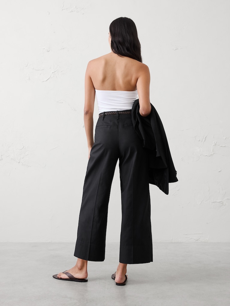 Wide-Leg High-Rise Twill Crop Pant