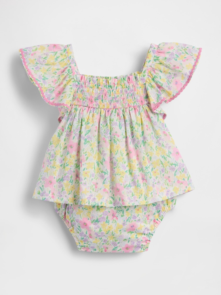 Baby Smocked Flutter-Sleeve Bodysuit Dress