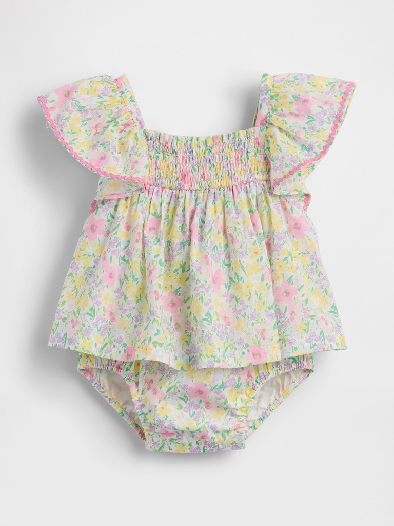 Baby Smocked Flutter-Sleeve Bodysuit Dress