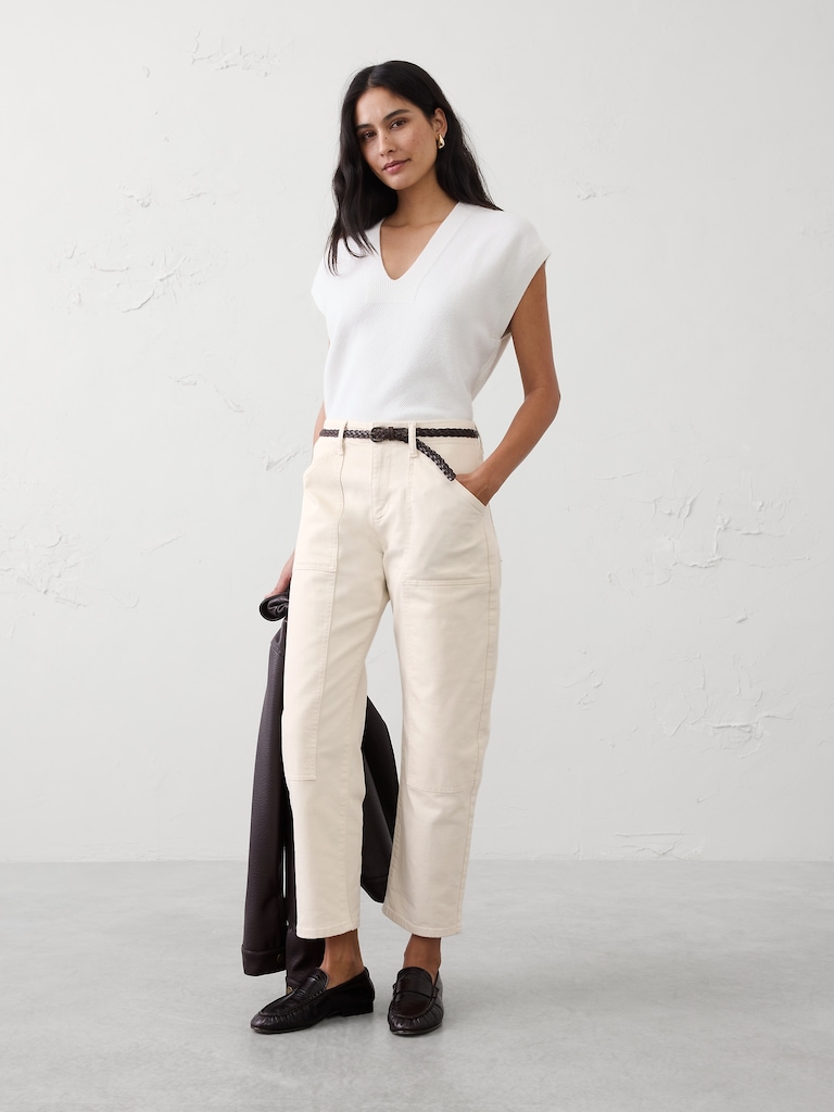 Mid-Rise Barrel-Leg Utility Jean