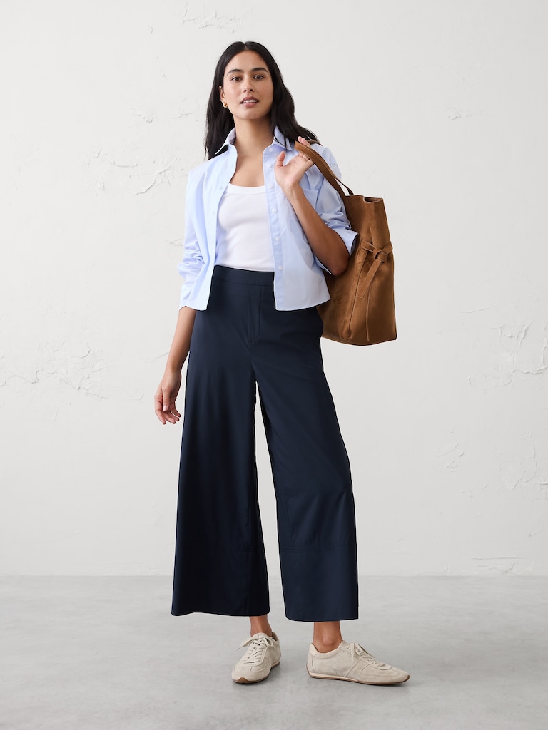 Wide-Leg High-Rise Airstretch Pull-On Cropped Pant