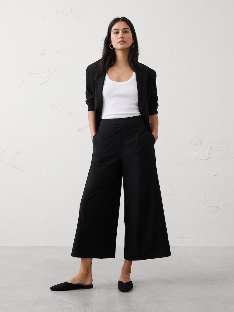 Wide-Leg High-Rise Airstretch Pull-On Cropped Pant