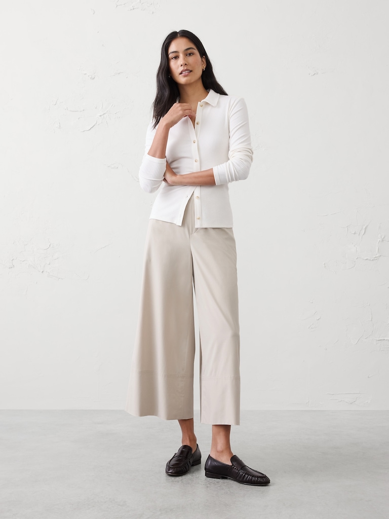 Wide-Leg High-Rise Airstretch Pull-On Cropped Pant