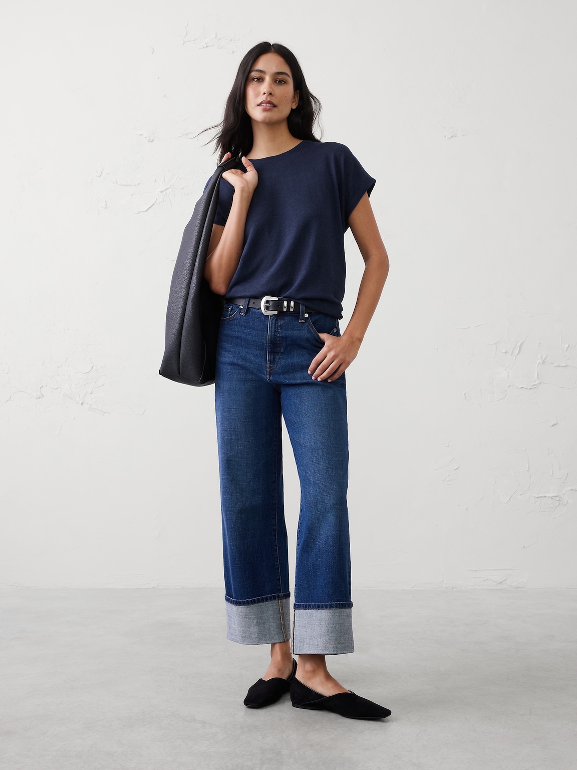 Linen-Blend Cap-Sleeve T-Shirt